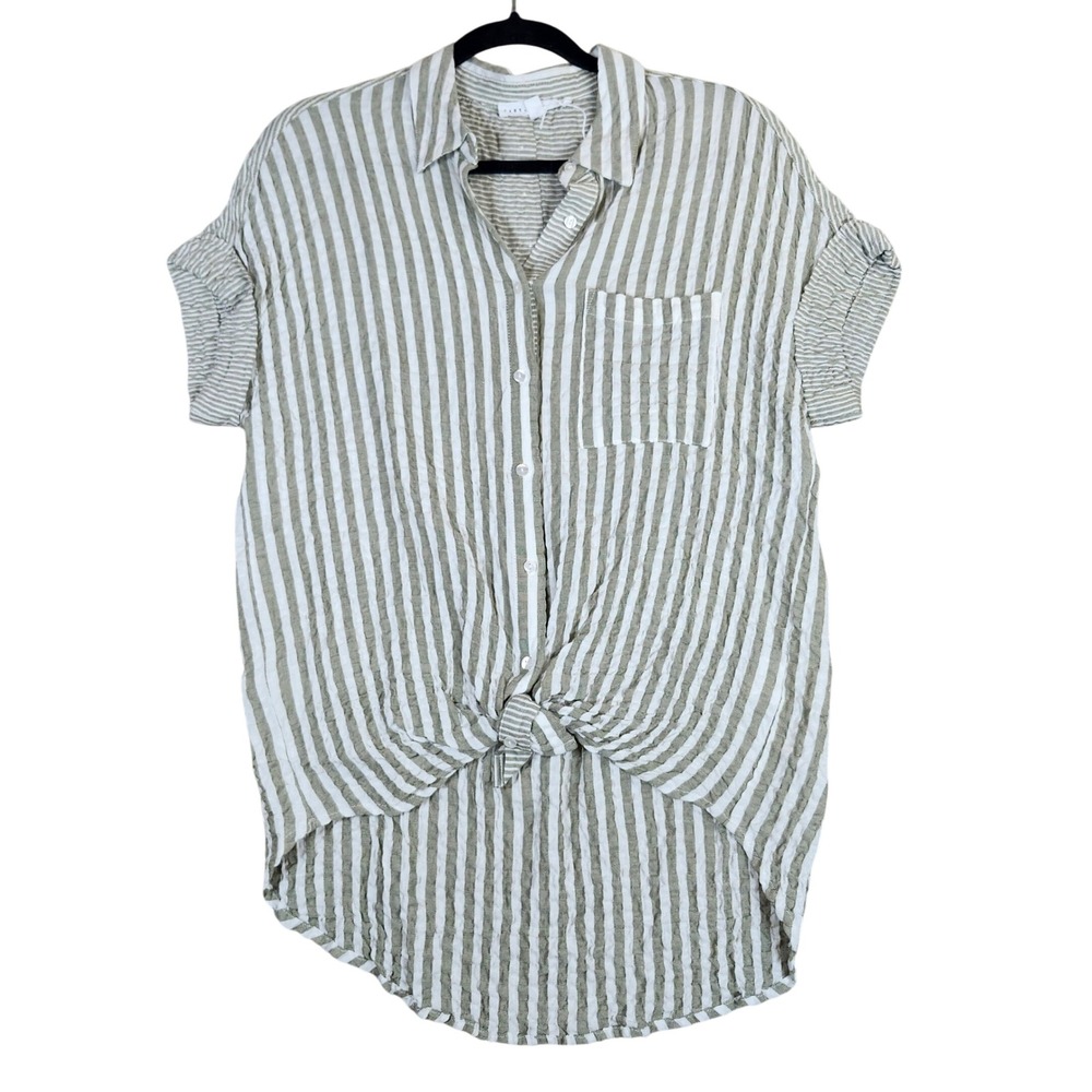 Jane + Delancey Button Down Striped Tie Front Textured Casual‎ Top Medium